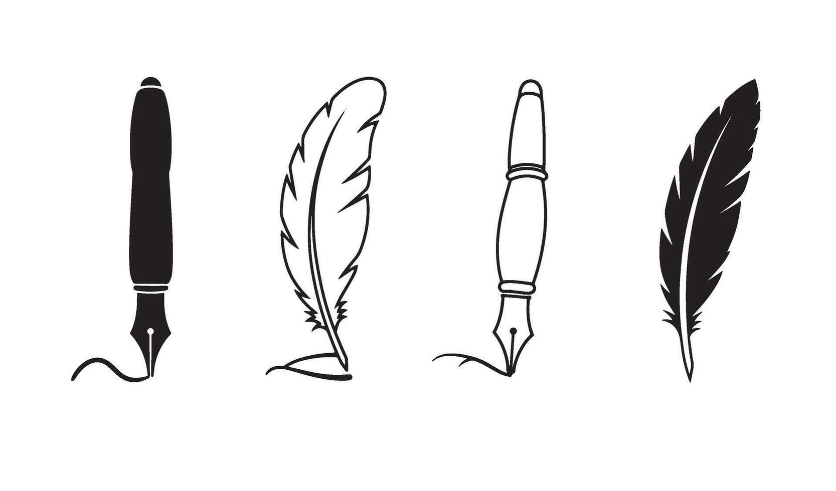 Signature mark logo set featuring pen quill symbols with detailed line art illustration for brands vector