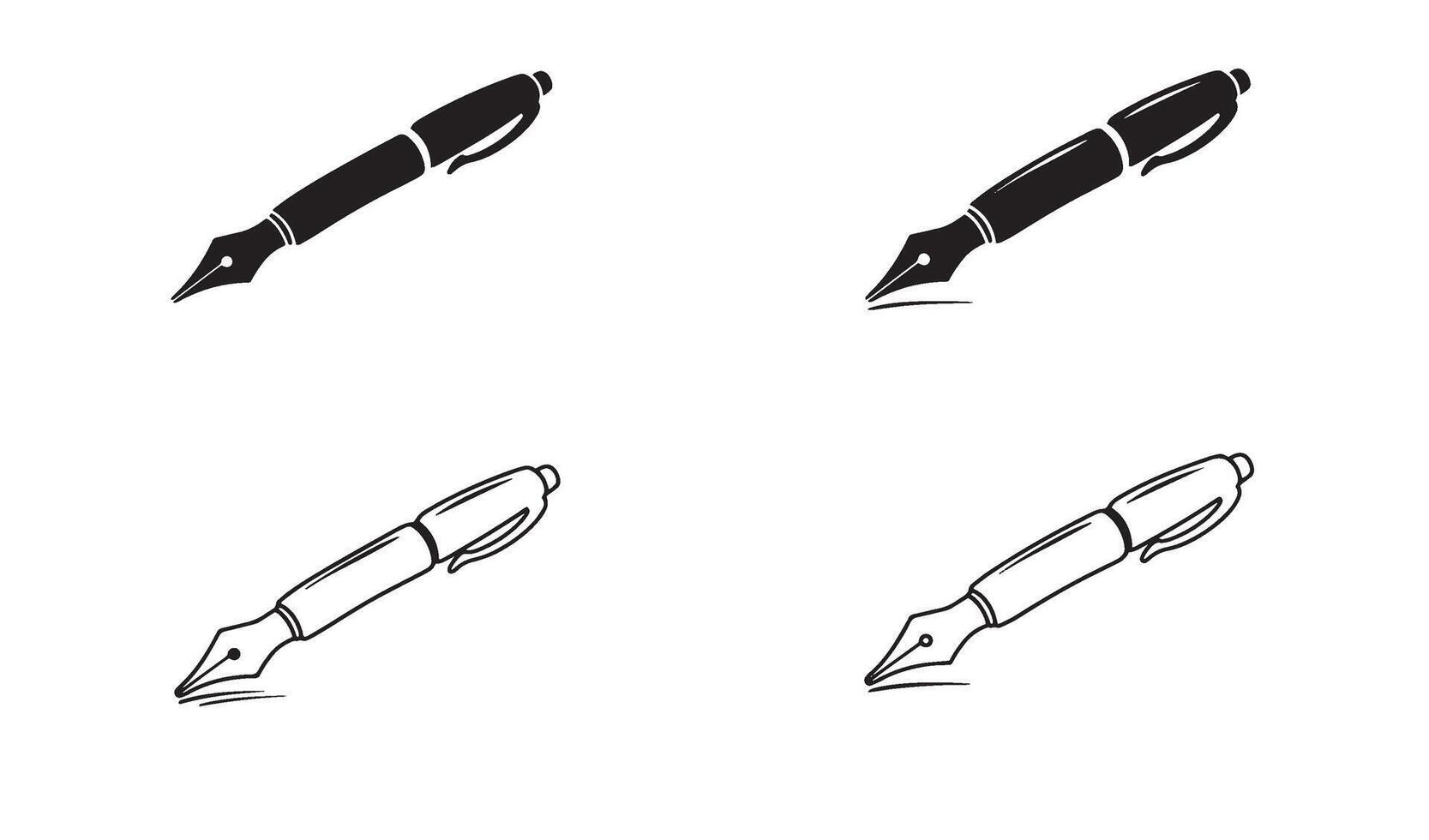Signature logo mark set with pen quill symbol in simple line art perfect for premium branding vector
