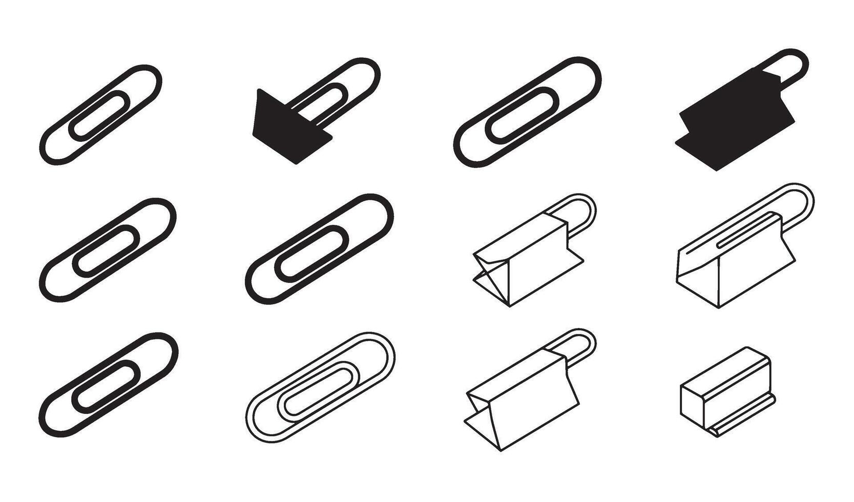 Bold Paperclip silhouette and out line art logo symbol illustration 4 set design for business stationery icons file management identity and modern logo templates vector