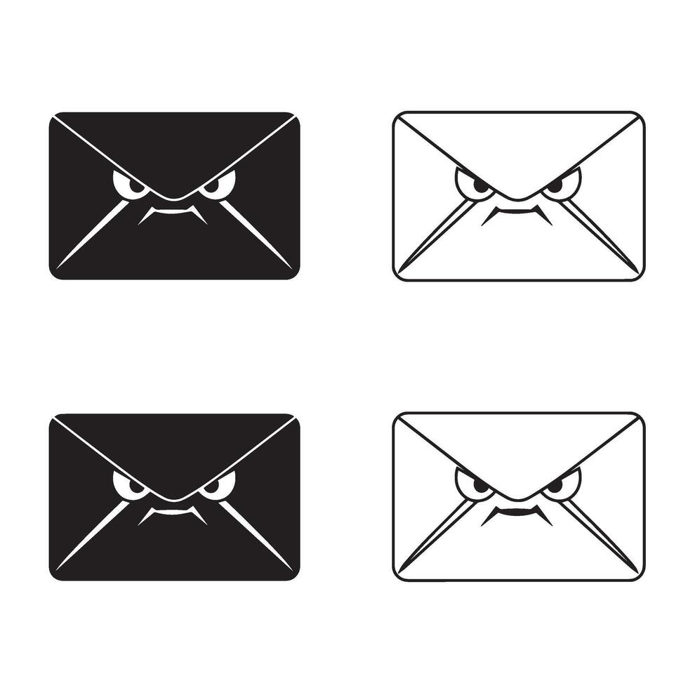 Funny emoji angry and funny Envelope silhouette and out line art illustration 4 set design perfect for mail art comic icons quirky branding and character design vector