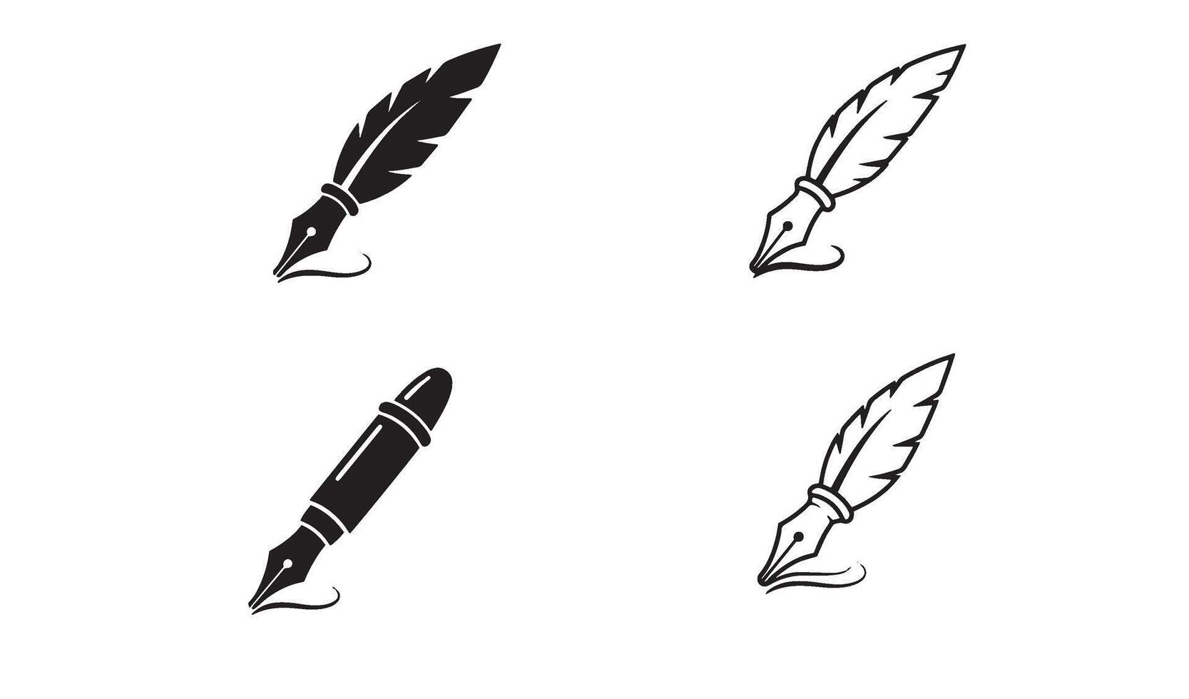 Artistic pen quill signature logo set designed in line art illustration for professional identity vector