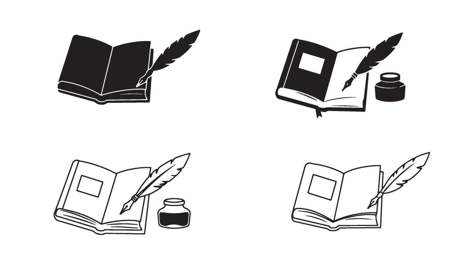 Writing notebook with pen quill logo set in elegant line art perfect for premium author branding vector