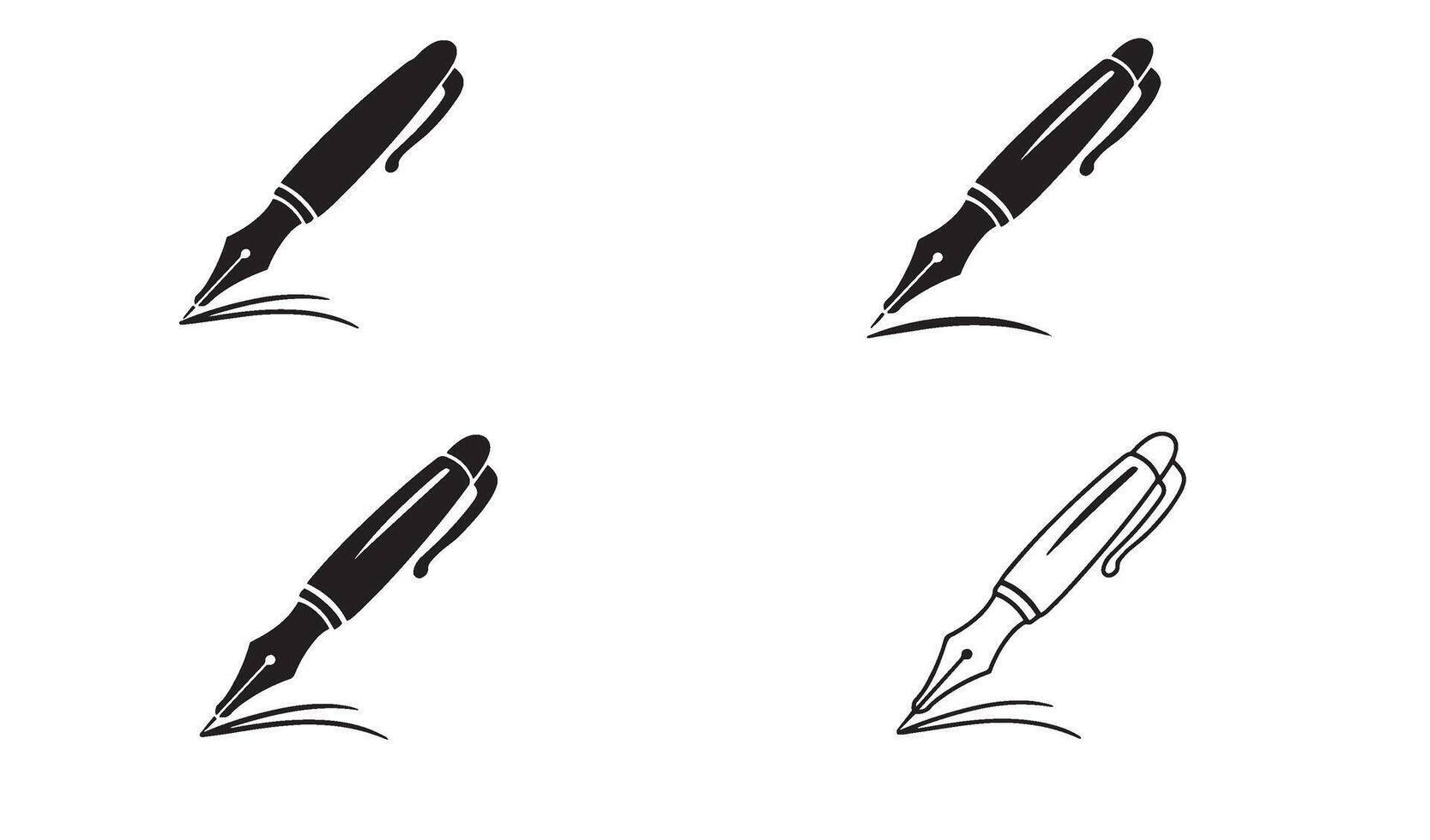 Quill feather pen logo symbol set in silhouette illustration perfect for signature logo creation vector