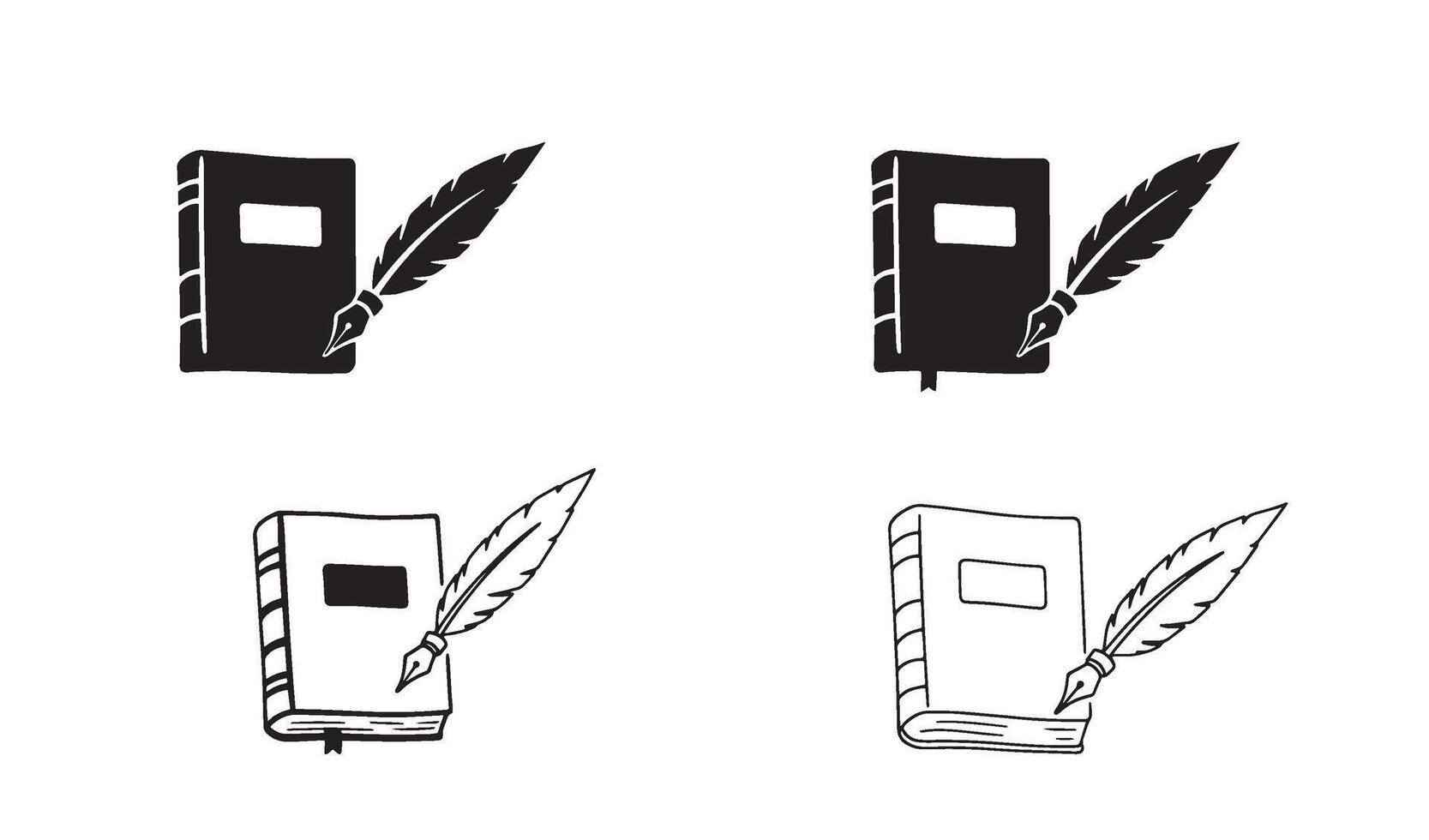 Author signature notebook pen and quill symbol logo set with modern line art illustration vector
