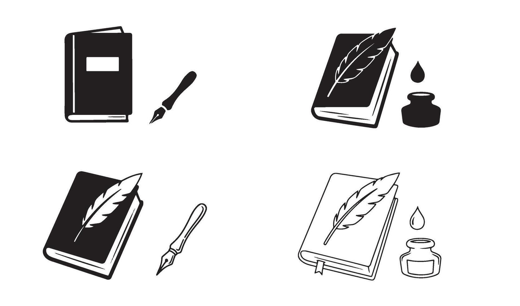 Premium writing logo set with notebook pen and quill design in elegant line art illustration vector