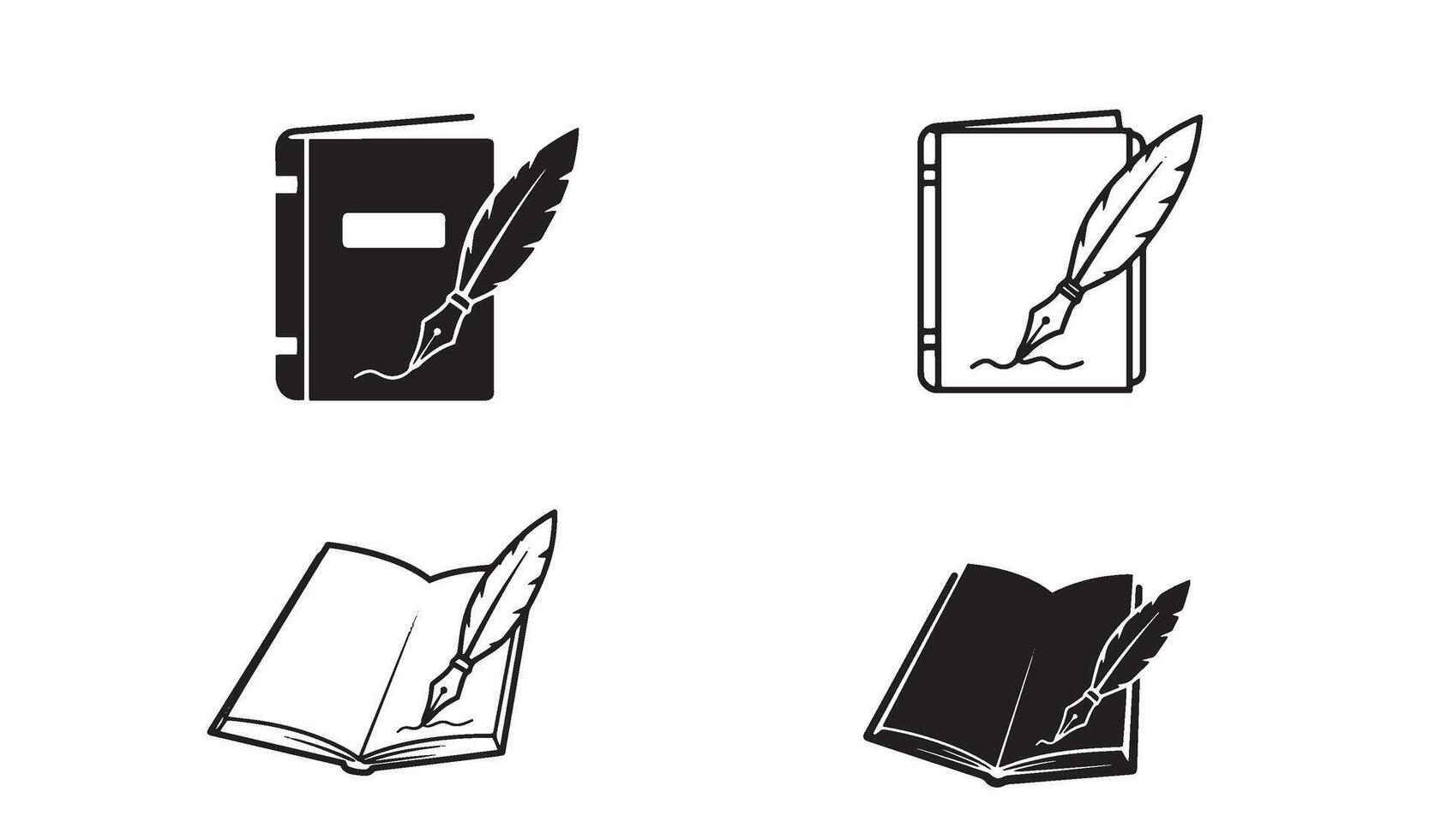 Modern line art logo set with notebook pen and signature quill symbol for professional identity vector