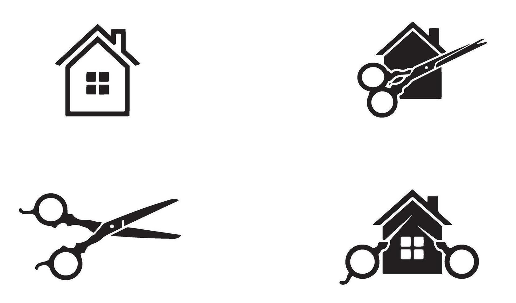 Creative Scissors Home logo symbol silhouette illustration 4 set design for barber shop identity hair stylist tools DIY home logo icons and decorative design themes vector