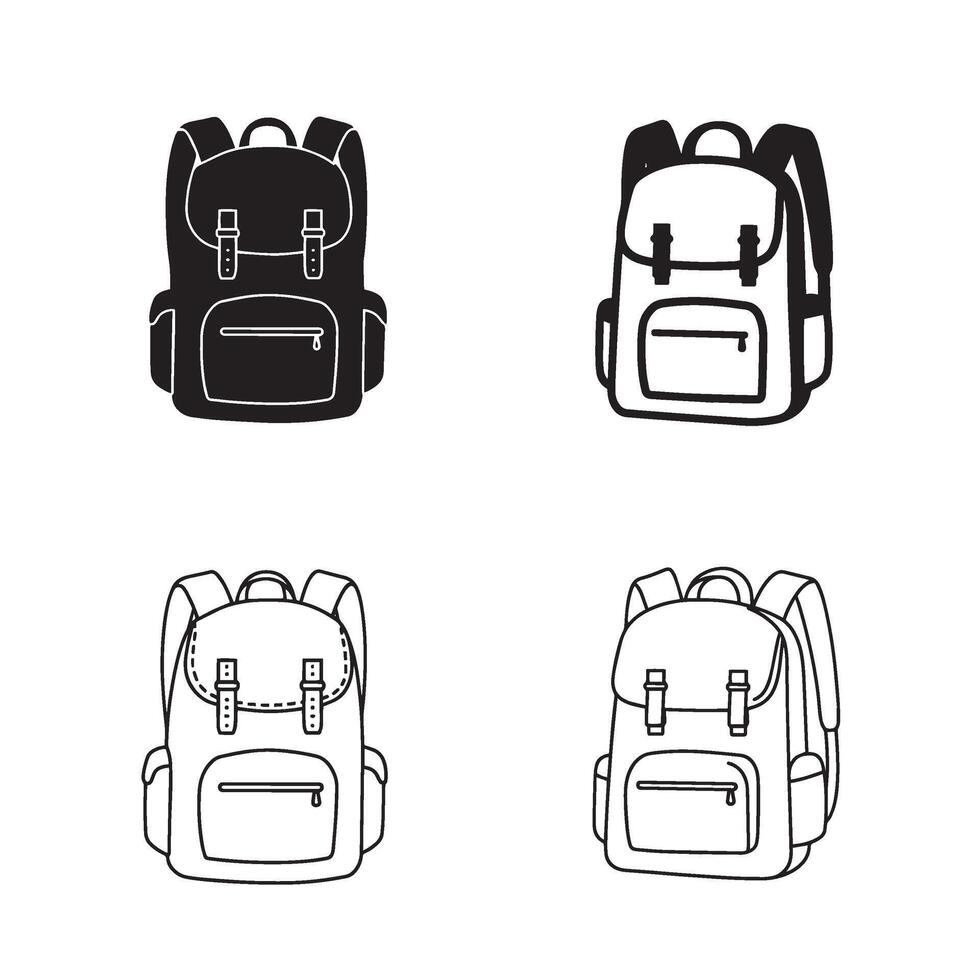 School bag set illustration in line art style for classroom project branding and academic logos vector