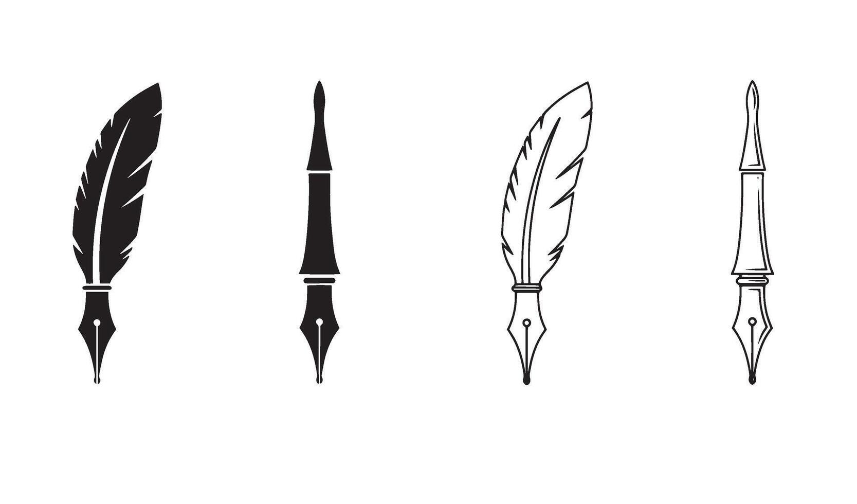 Pen quill ink symbol signature set with line art illustration perfect for literature themed brand vector