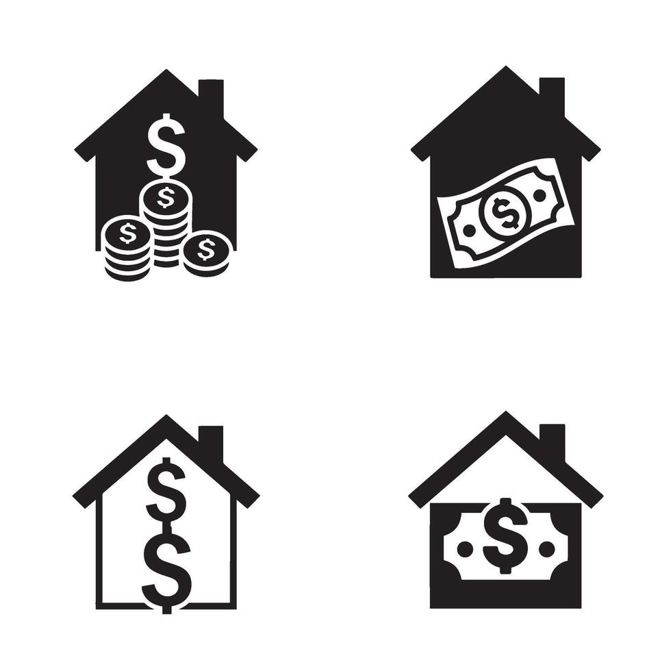 Dollar Home logo symbol silhouette illustration 4 set design perfect for real estate branding mortgage finance icons property investment graphics and business identity concepts vector