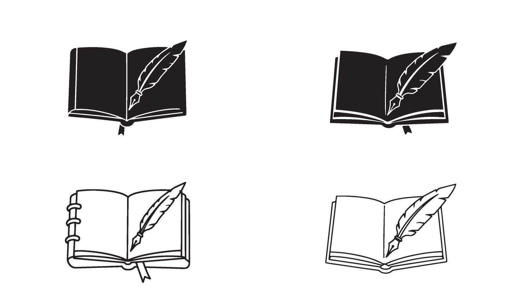 Notebook and pen quill signature logo set in line art illustration perfect for writing brand design vector