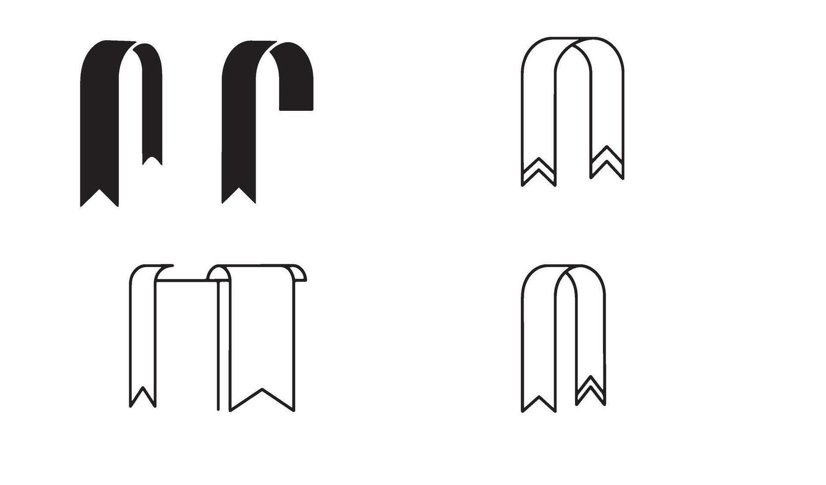 Bookmark and page tab logo symbol set in line art illustration for elegant reading brand design vector