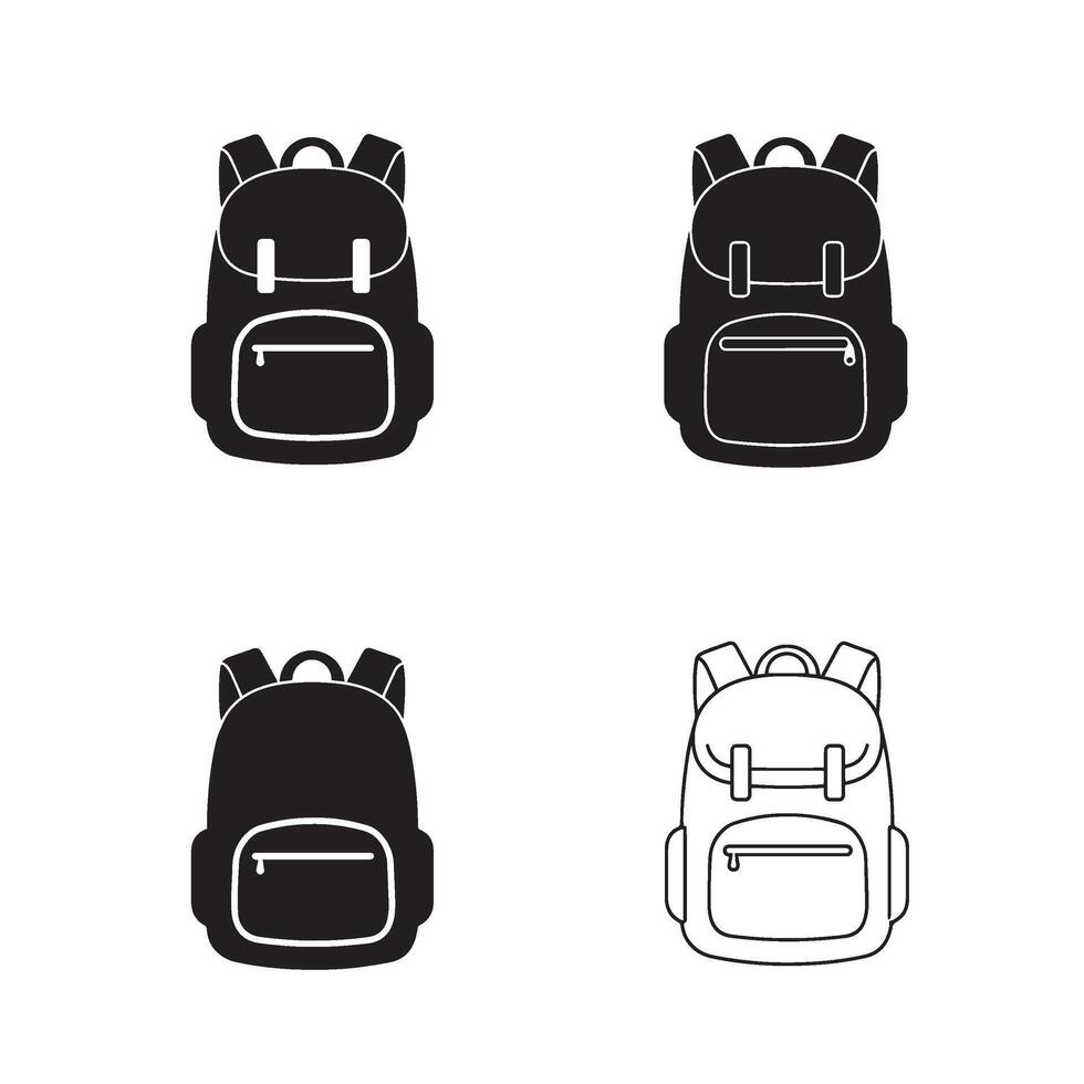 Student backpack and school bag icon set in clean line art for learning and classroom identity vector