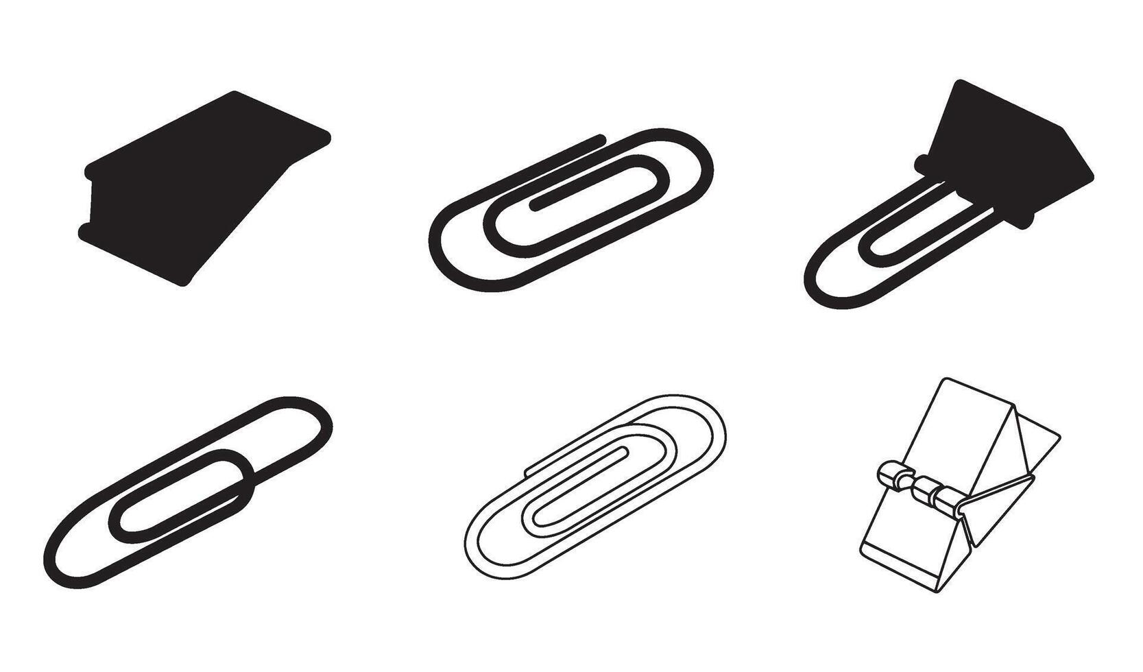 Unique Paperclip silhouette and out line art logo symbol illustration 4 set design for professional document branding home office toolkits paper holding visuals and logos vector