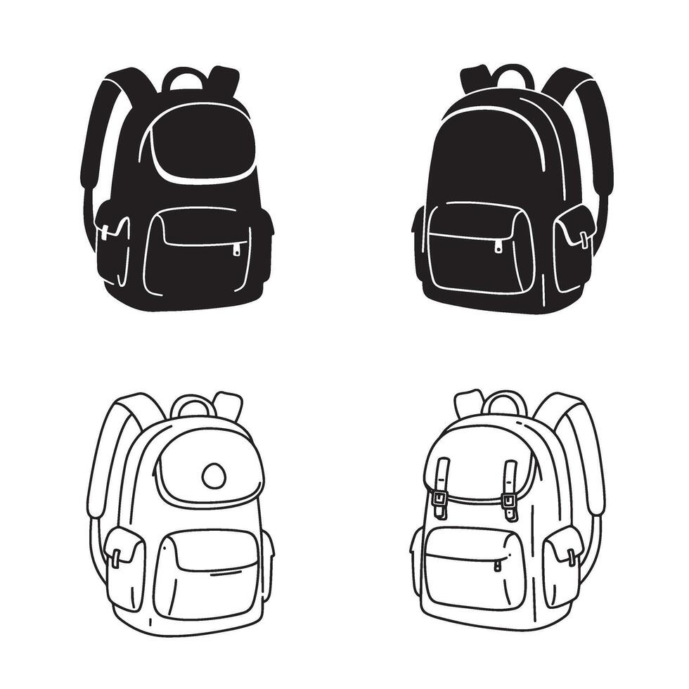 Minimal school bag symbol set in silhouette style great for learning center and student identity vector