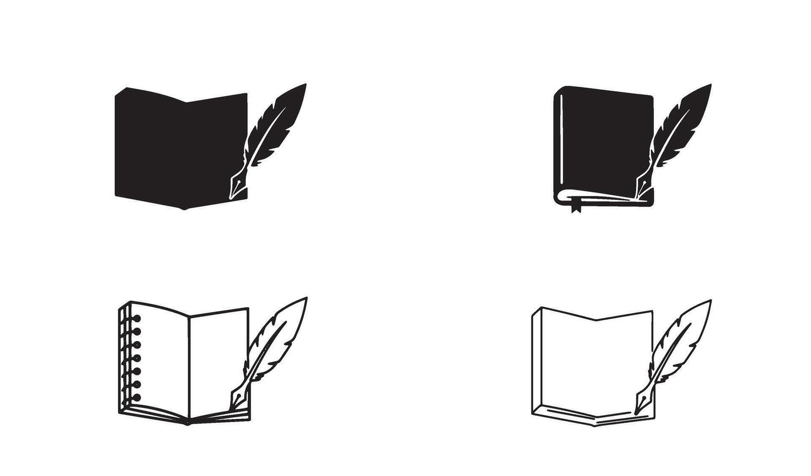 Signature logo pack with notebook pen and quill set in line art for writers and creatives vector