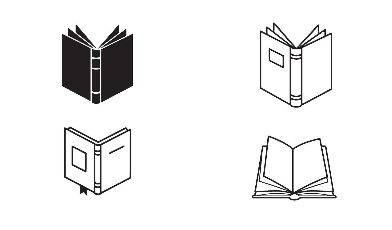 Open book logo symbol set in clean silhouette for writer brand publishing and learning center vector