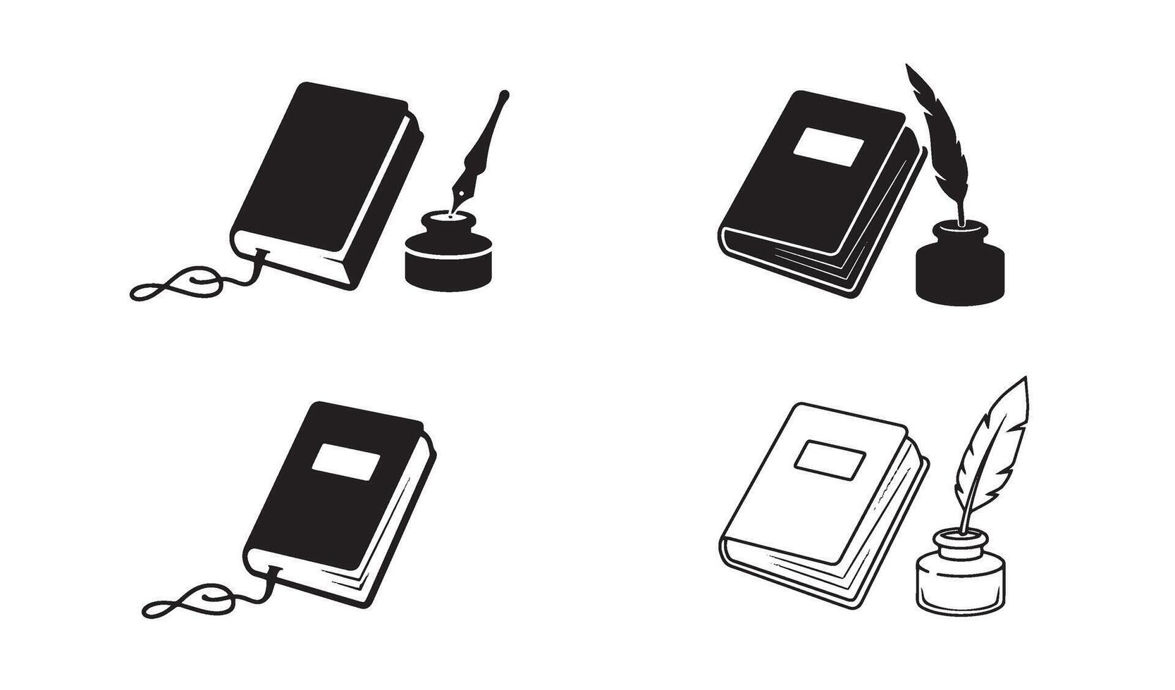 Pen quill and notebook logo symbol collection with line art illustration for creative branding vector