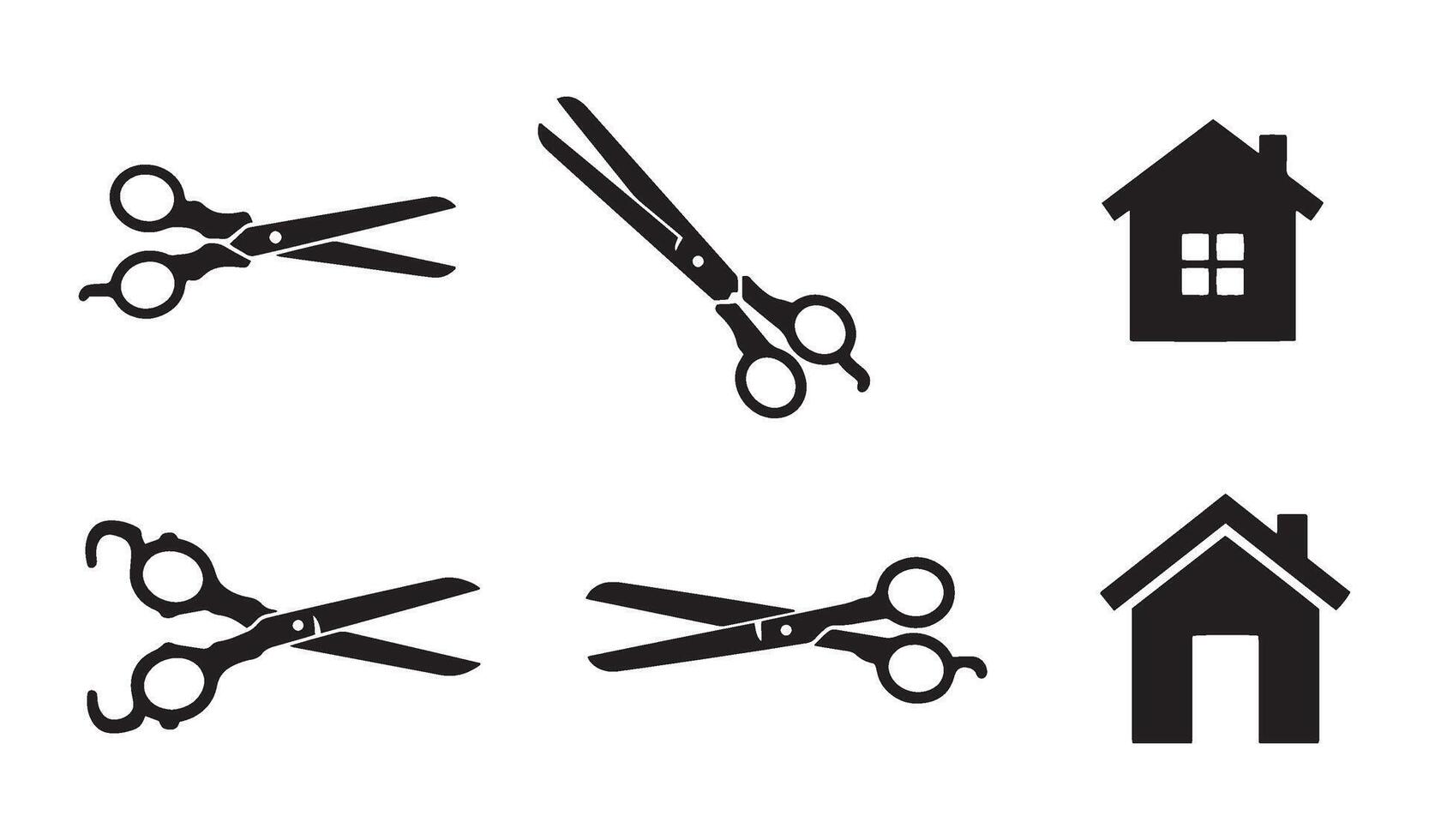 Modern Scissors Home logo symbol silhouette illustration 4 set design created for barbershop branding home services crafting projects and personal care icons vector