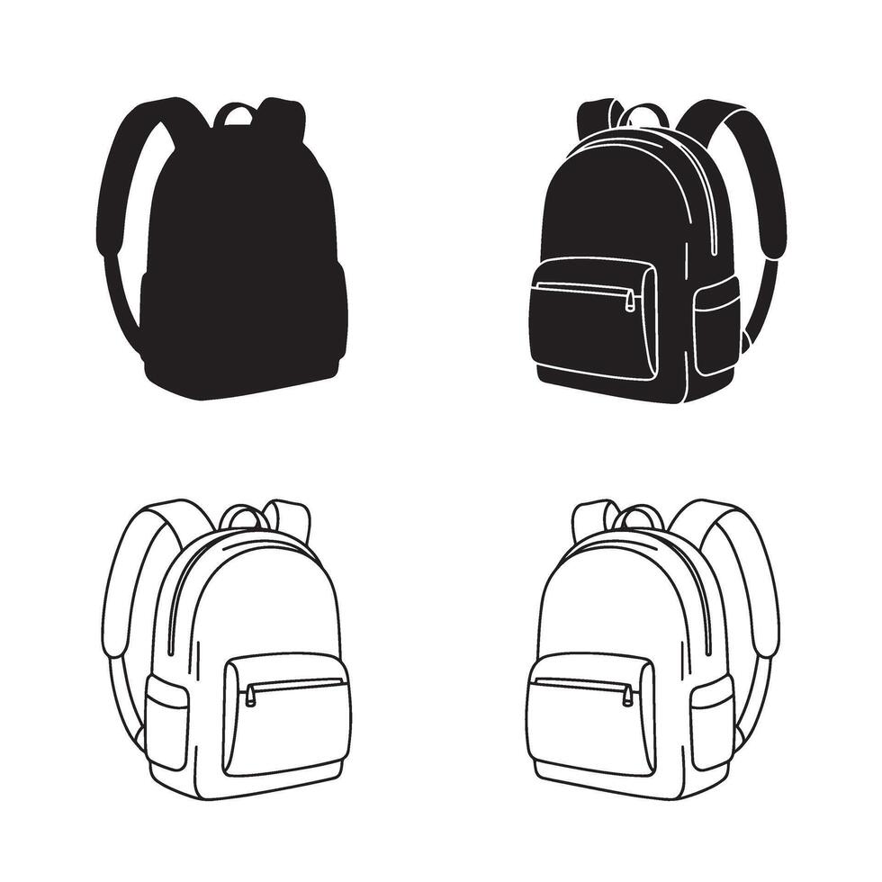 School bag design set in clean silhouette illustration perfect for student education branding vector