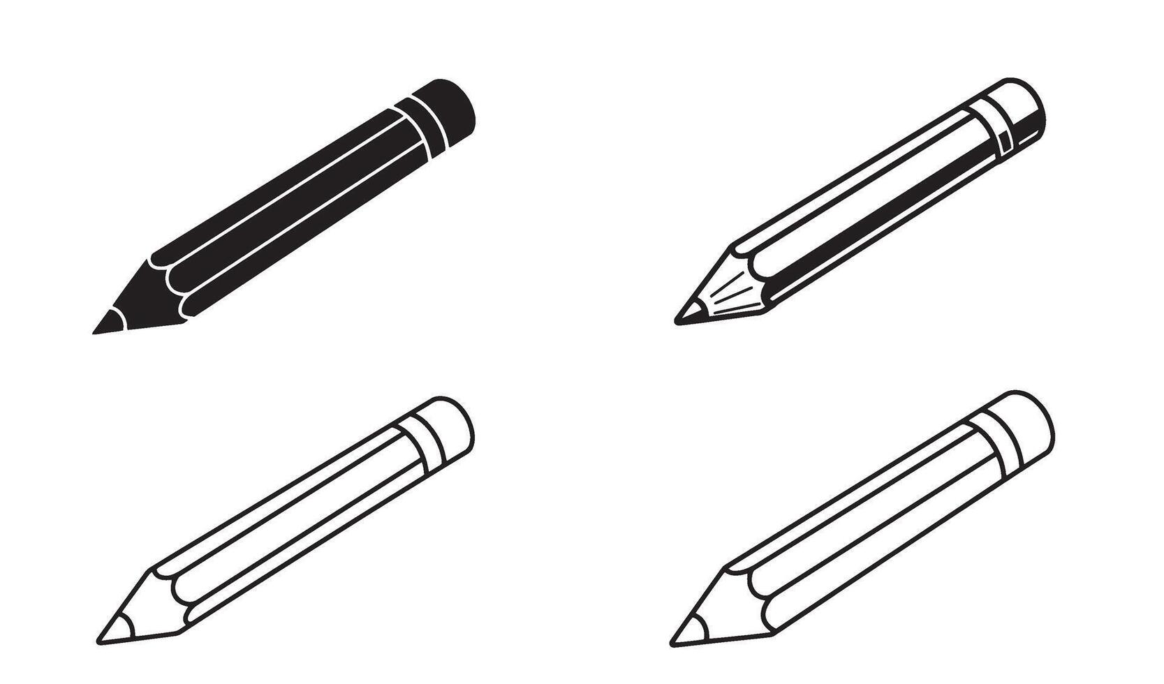Pencil silhouette and out line art illustration 4 set design perfect for school supplies creative tools education icons minimal sketch symbols and drawing equipment branding vector