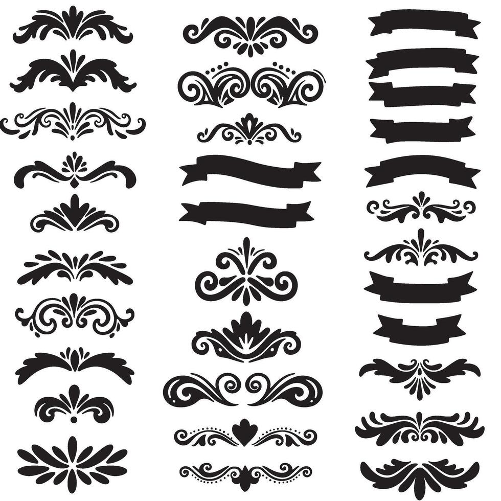 Classic swill ornament bundle in silhouette with hand drawn design elements set vector