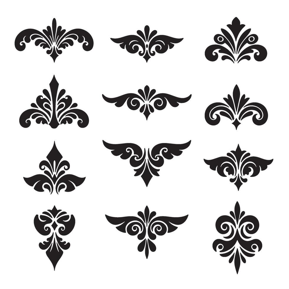 Swill ornament silhouette art bundle with decorative hand drawn elements for design vector