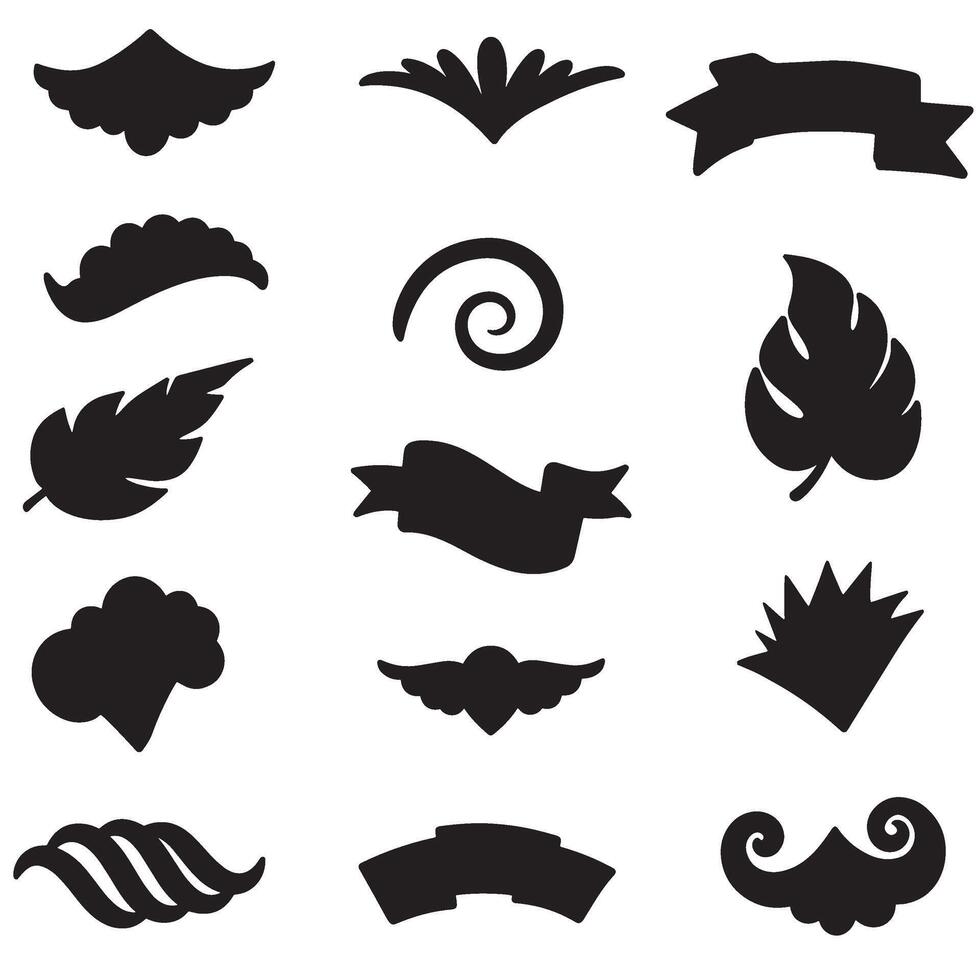 Artistic design bundle with swill ornament silhouette elements hand drawn for layout vector