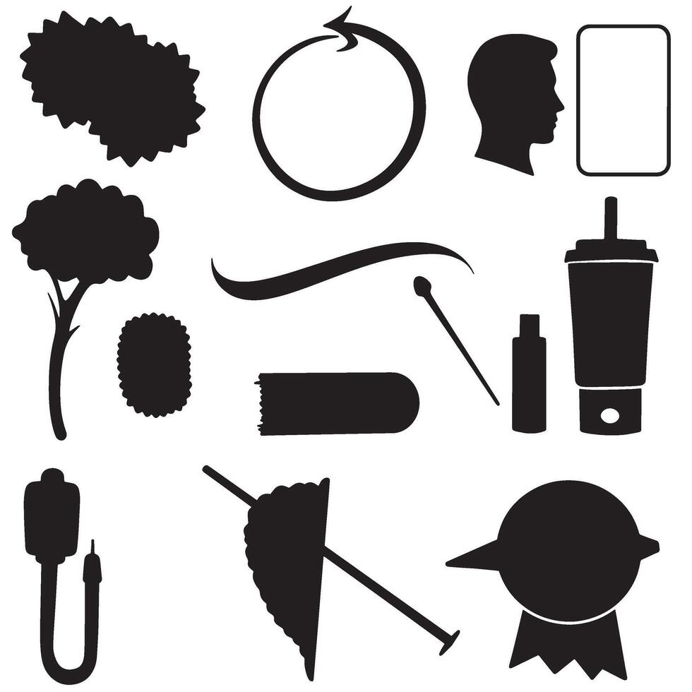 Silhouette set with swill ornaments and hand drawn decoration bundle for creative use vector