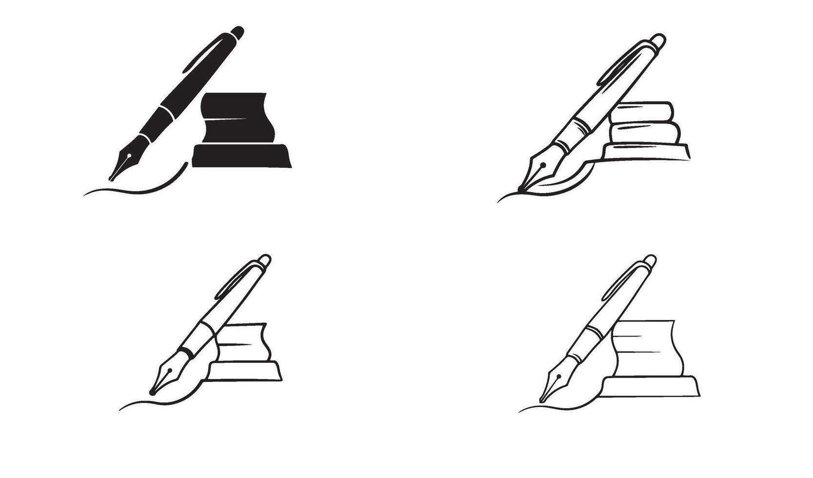 Quill pen and signature logo symbol pack with fine line illustration for elegant company logo vector