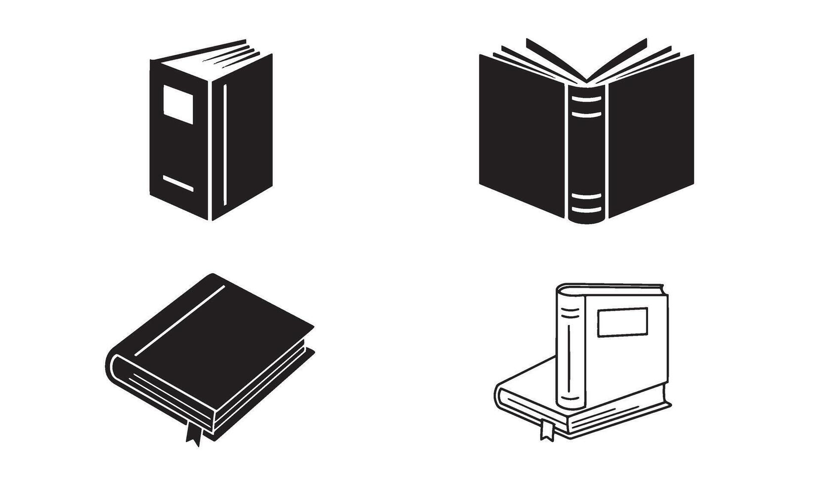 Book icon symbol set in silhouette design great for writer teacher or literature branding identity vector