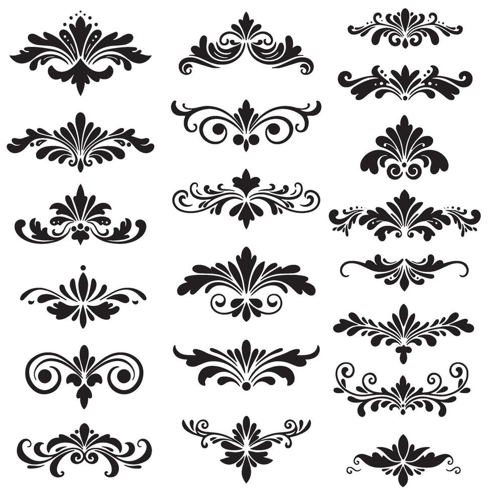 Flourish swill silhouette ornament set bundle of hand drawn elements for artwork vector