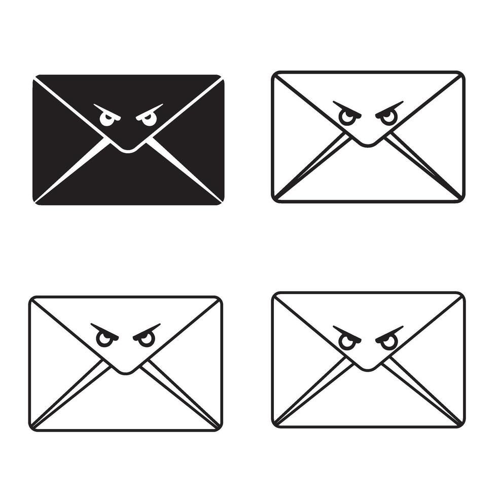 Angry and funny Envelope silhouette and out line art illustration 4 set design created for creative projects funny mail character branding and icon sets vector