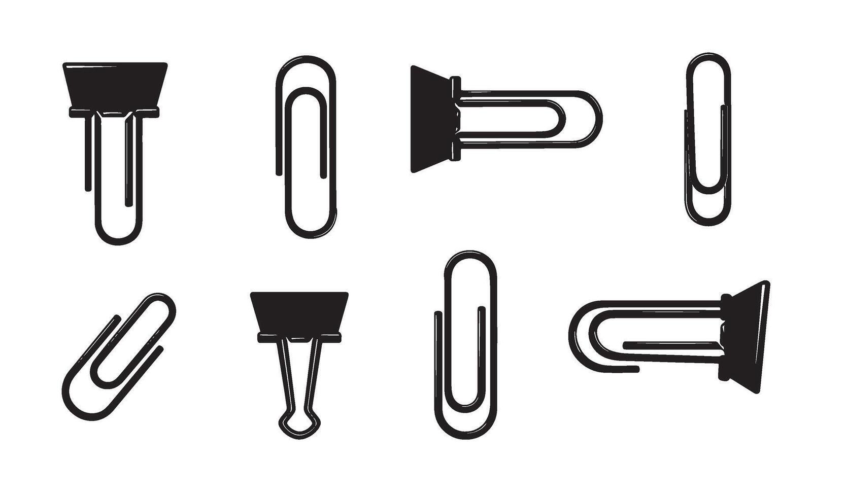 Modern Paperclip silhouette and out line art logo symbol illustration 4 set design ideal for minimalist office designs business branding paper organizer symbols and icon sets vector