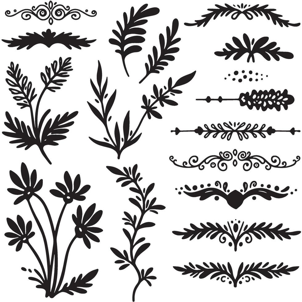 Elegant silhouette swill ornament set bundle for hand drawn decorative design vector