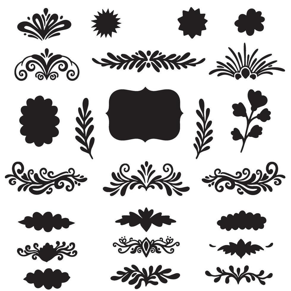 Hand drawn swill silhouette ornament bundle with design elements for layout use vector