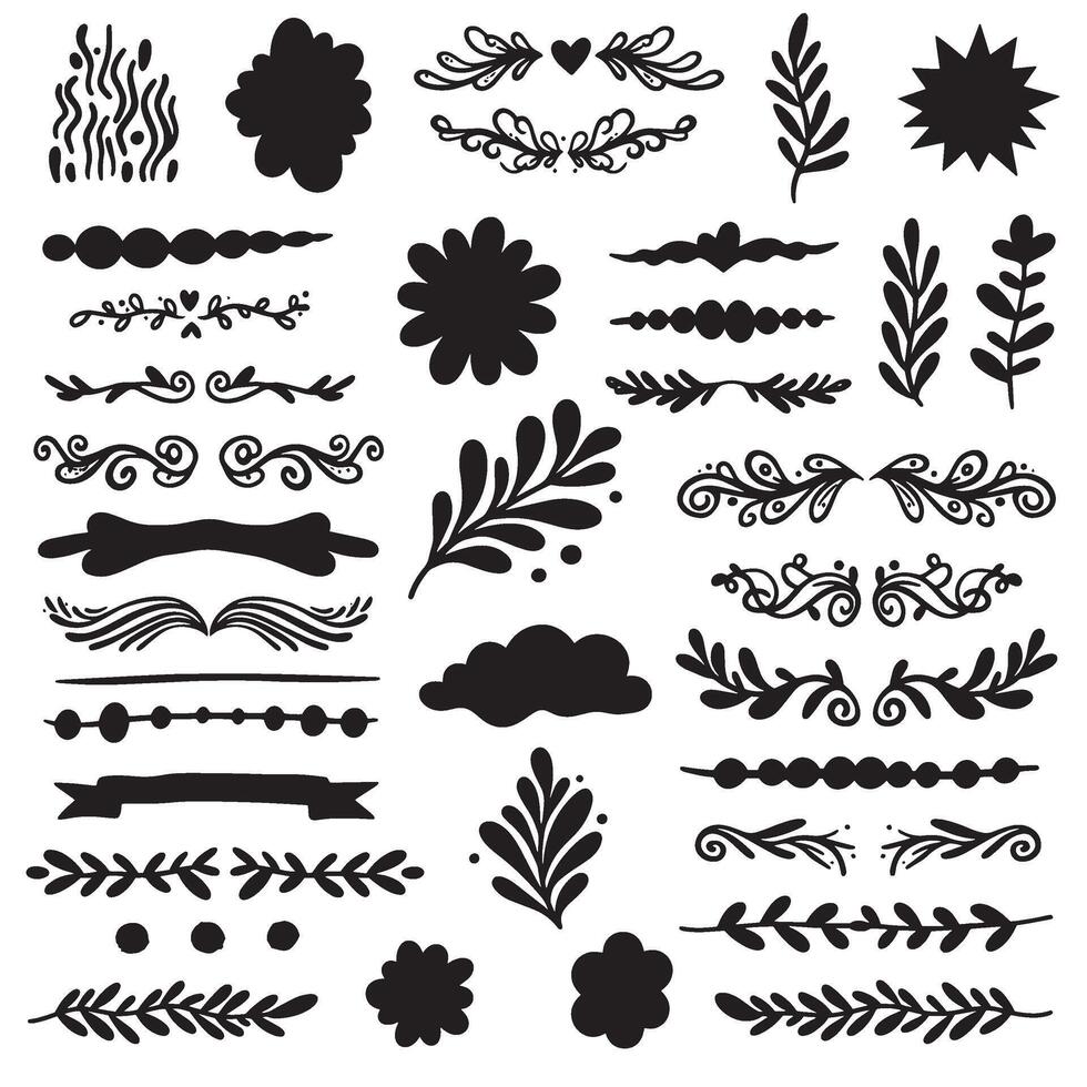 Artistic flourish bundle set of swill ornament silhouette elements for decoration vector