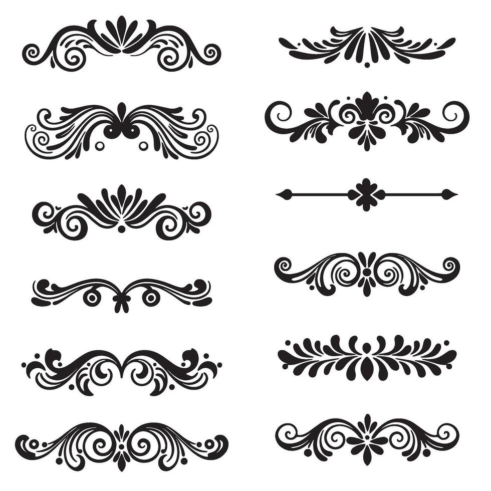 Swill ornament bundle in silhouette with decorative hand drawn design elements vector