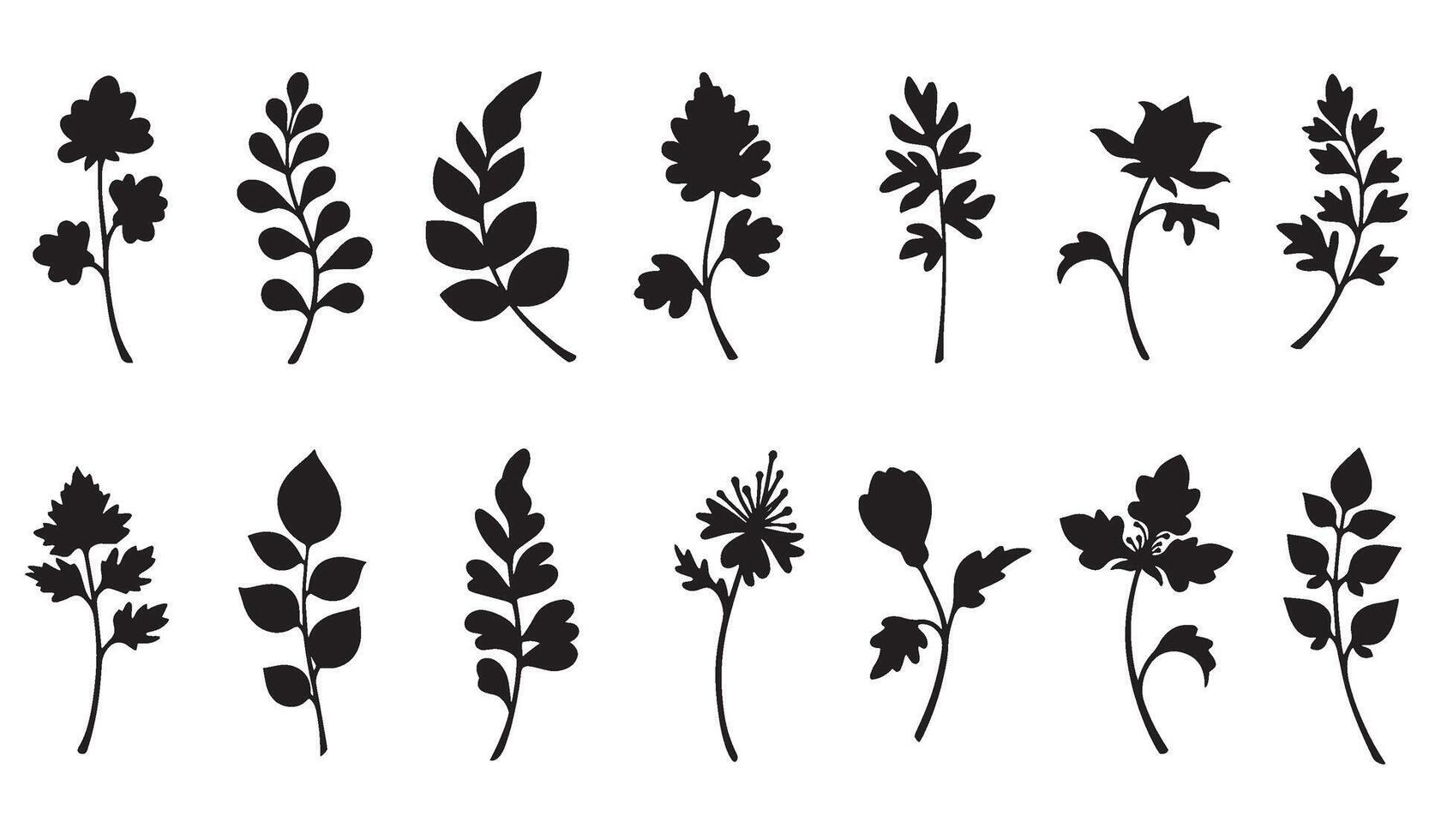 Decorative flower and leaf silhouette bundle for branding invitation and handmade design projects vector