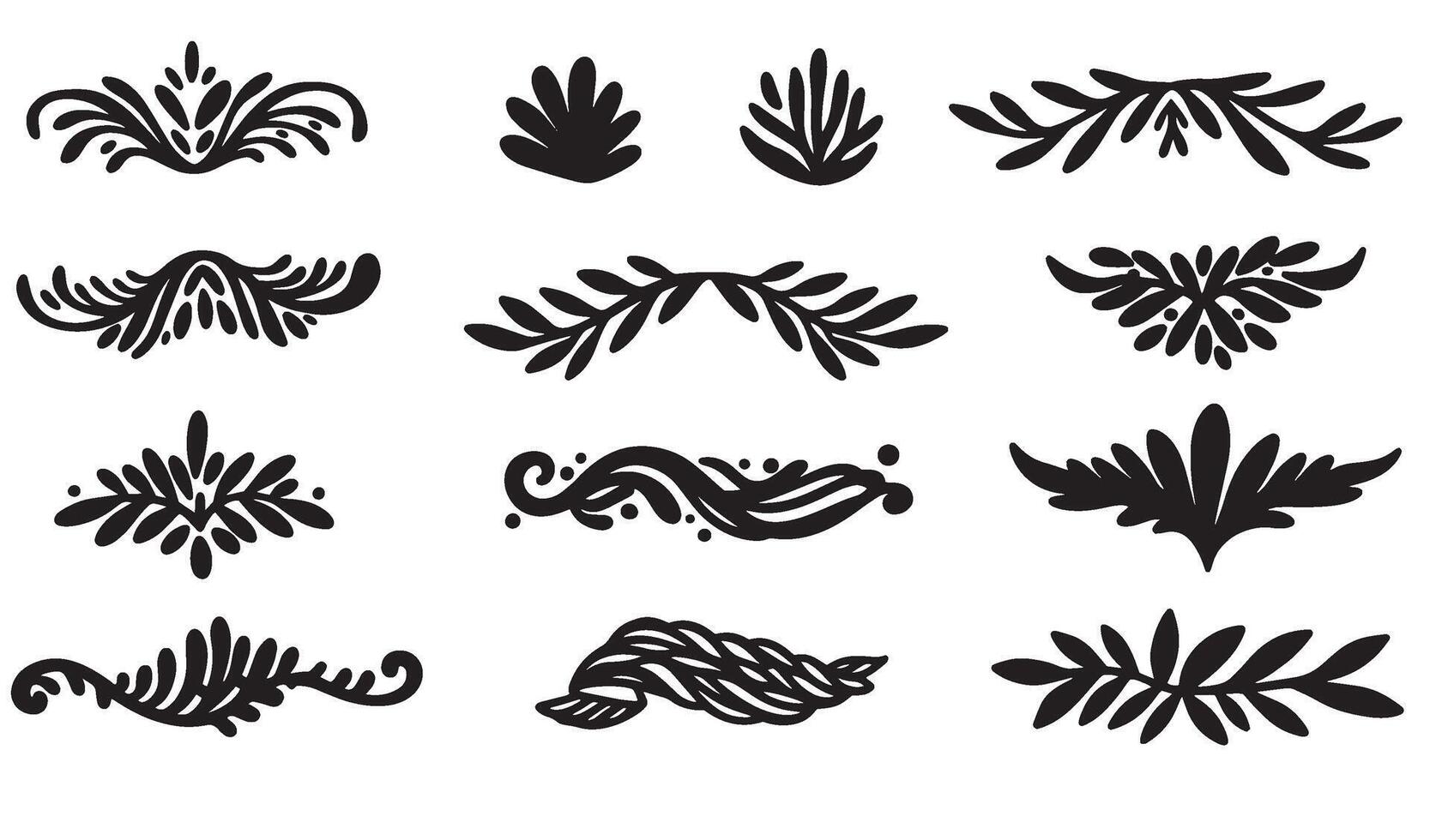 Botanical ornament bundle with flower and leaf silhouettes for print design and home decor vector