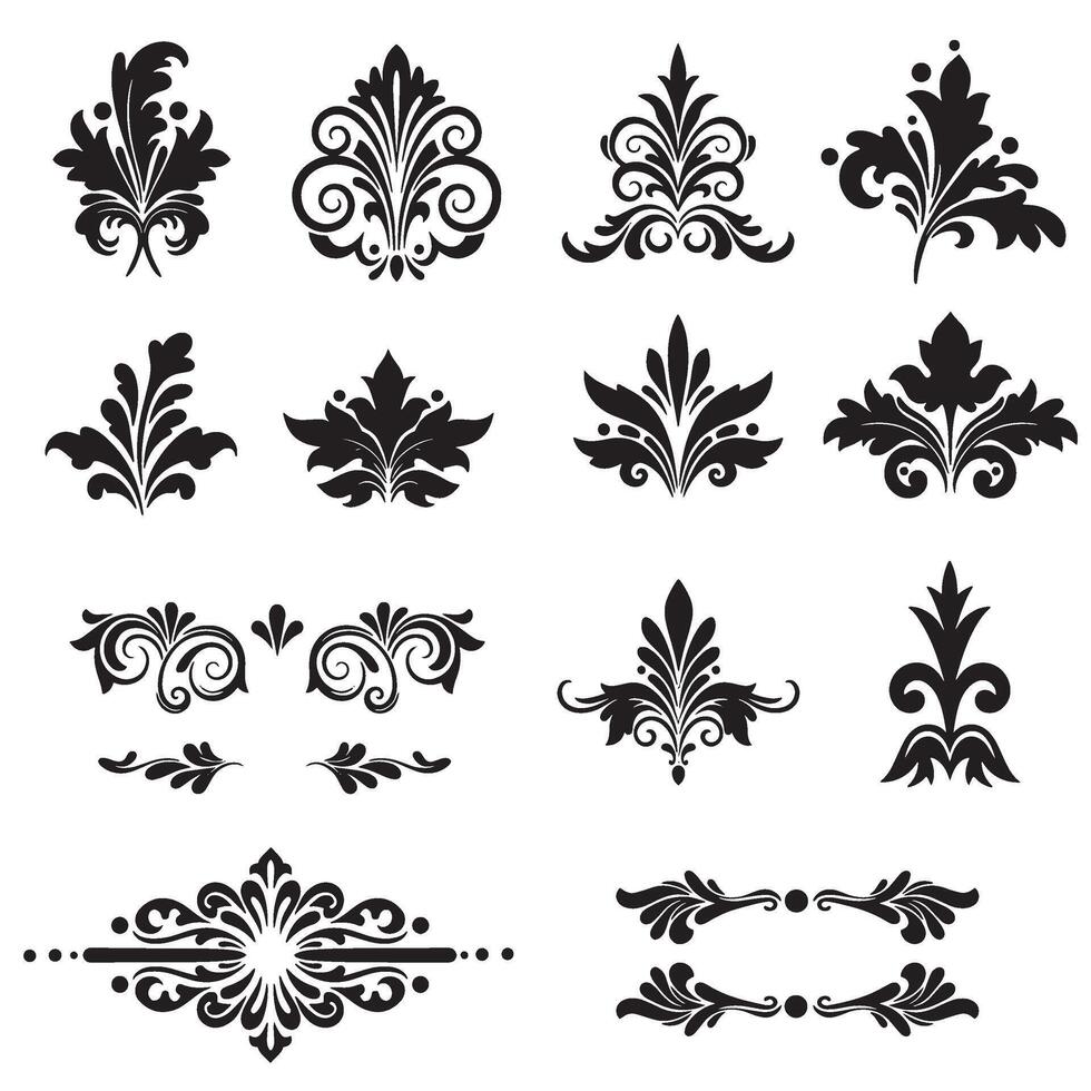 Hand drawn silhouette bundle of swill ornament design perfect for vintage graphics vector