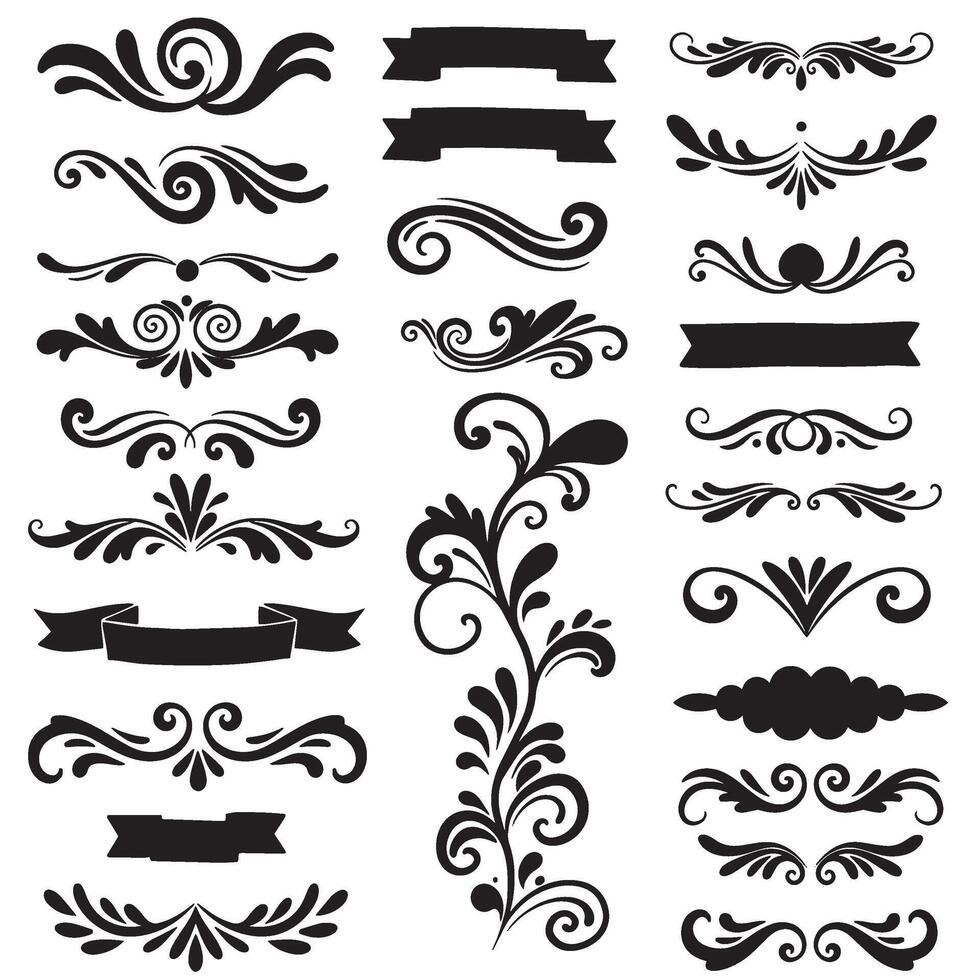 Hand drawn ornament bundle in swill style silhouette for formal design projects vector