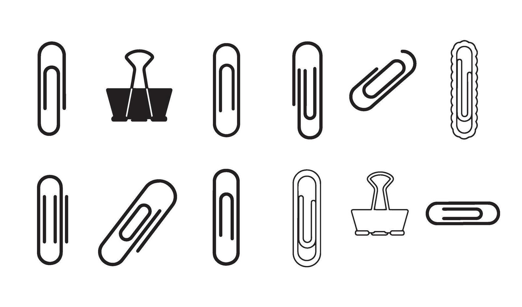 Functional Paperclip silhouette and out line art logo symbol illustration 4 set design suitable for school branding business presentations paperwork solutions and icon packs vector