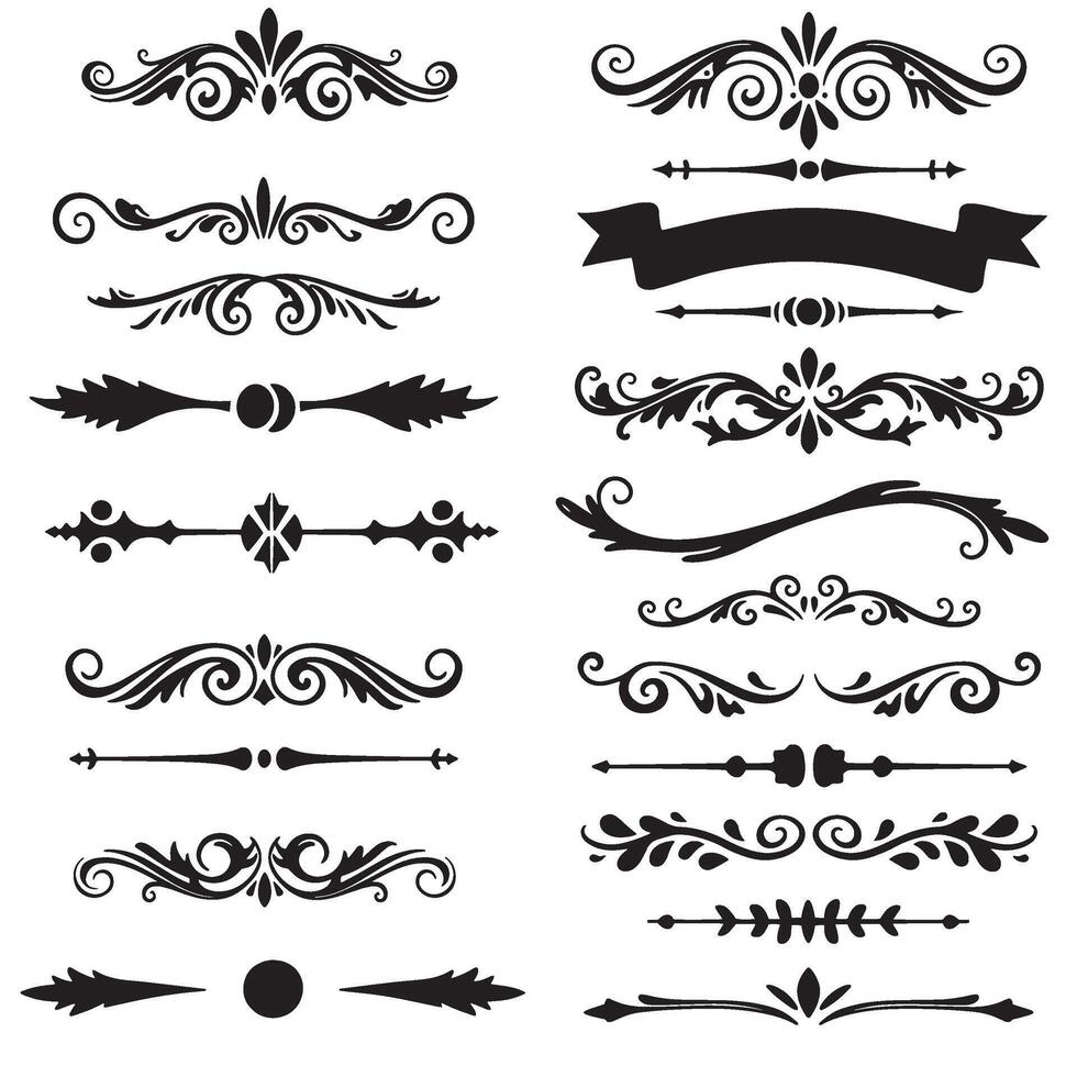 Swill ornament decorative element bundle in silhouette hand drawn for branding themes vector