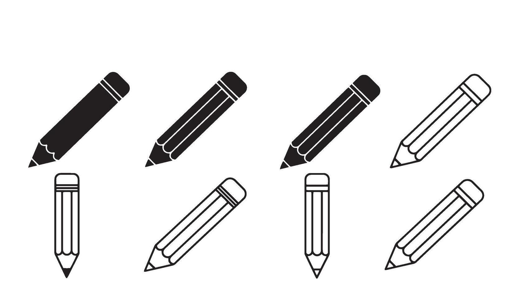 Pencil silhouette and out line art illustration 4 set design featuring drawing icons sketch branding school supply artwork and outline creative tool illustrations vector
