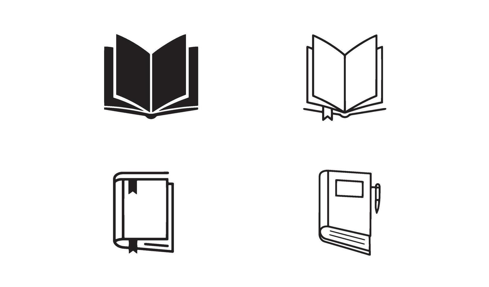 Classic open book logo set designed in minimal line art style for learning reading or branding vector