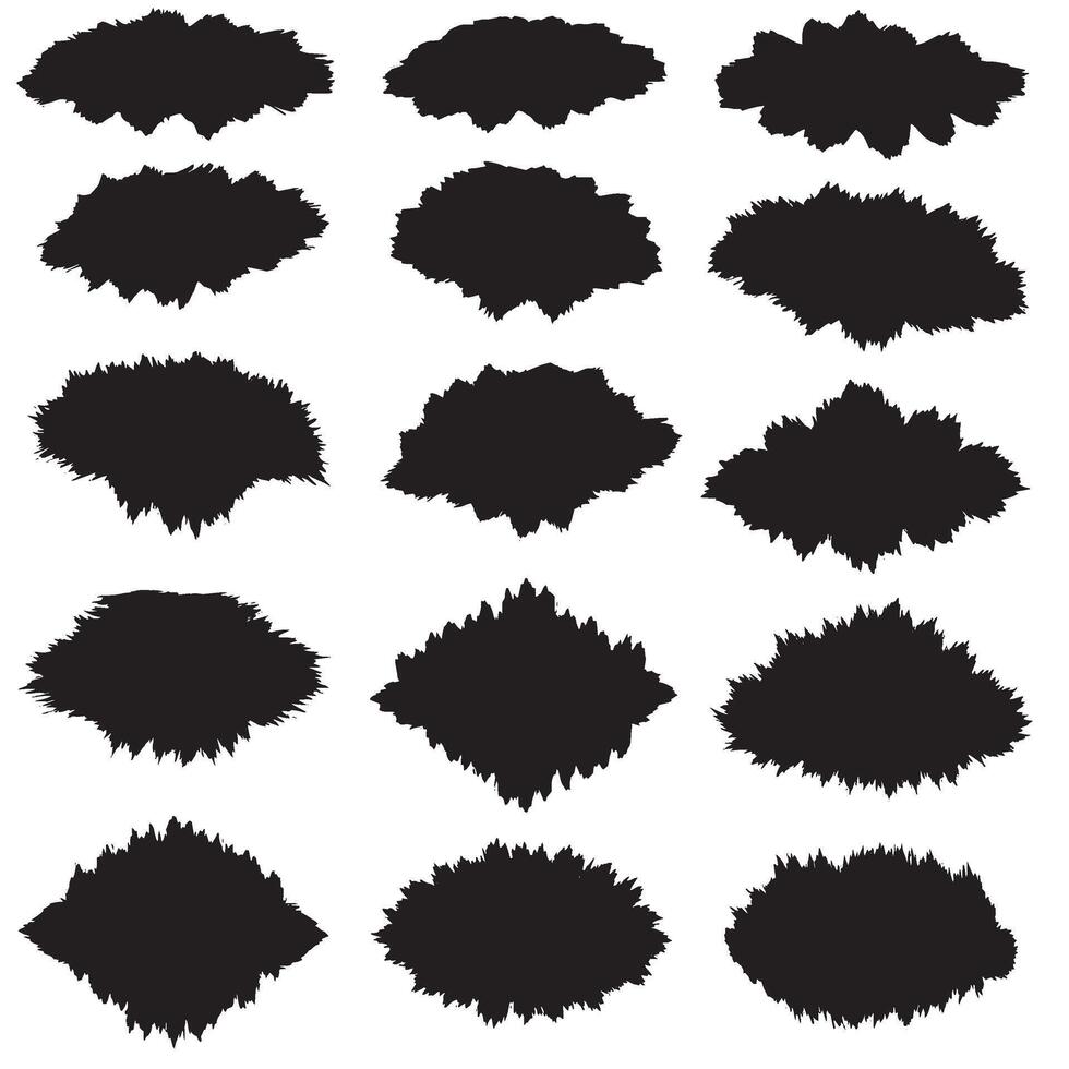 Brush paint strokes ornament design elements in hand drawn silhouette bundle for artistic decoration vector