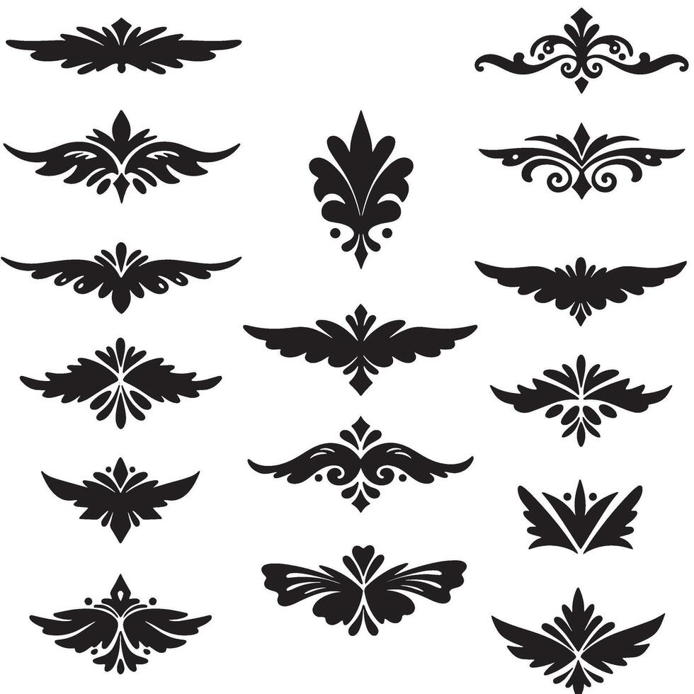Elegant silhouette bundle of swill ornament decoration design elements for creative artwork vector