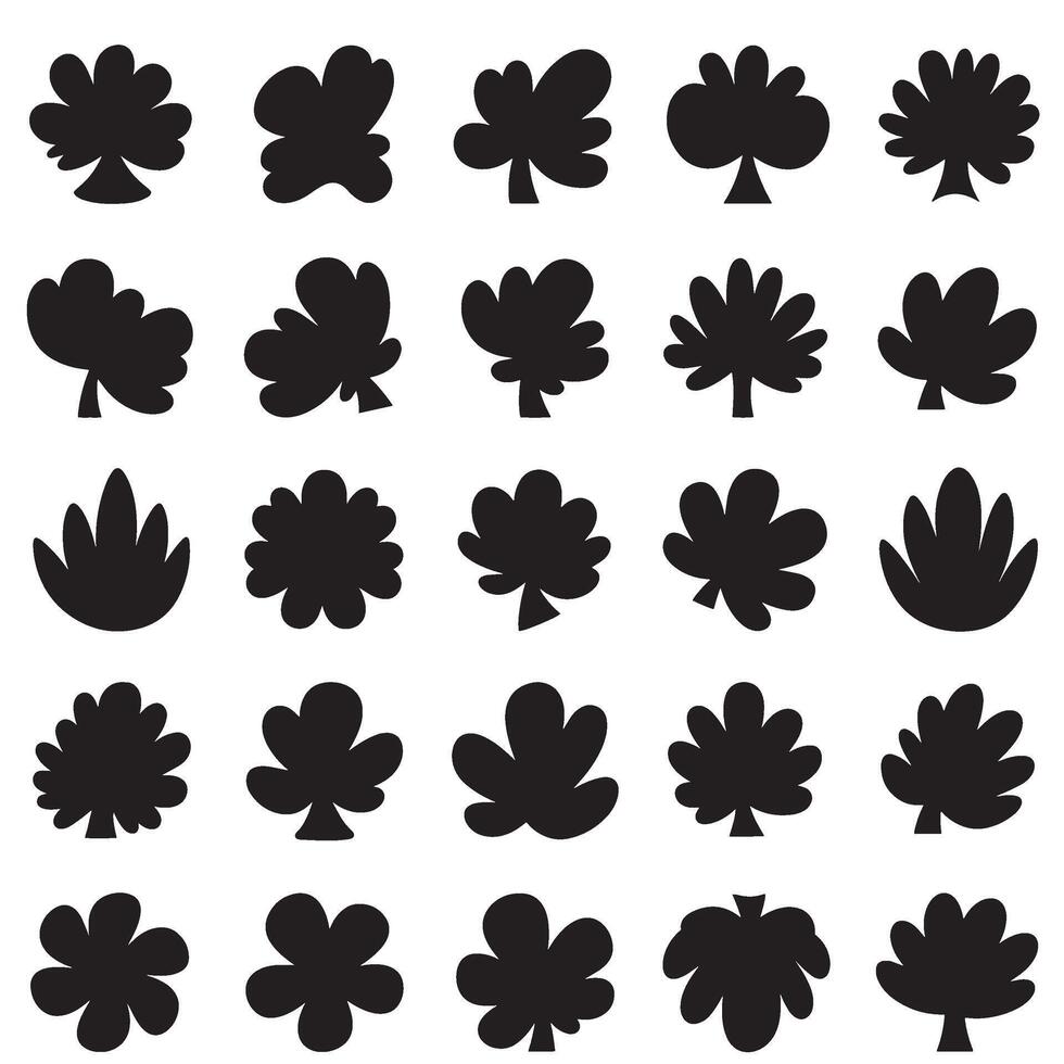 Silhouette abstract shapes arranged in a structured grid with modern design element set bundle vector