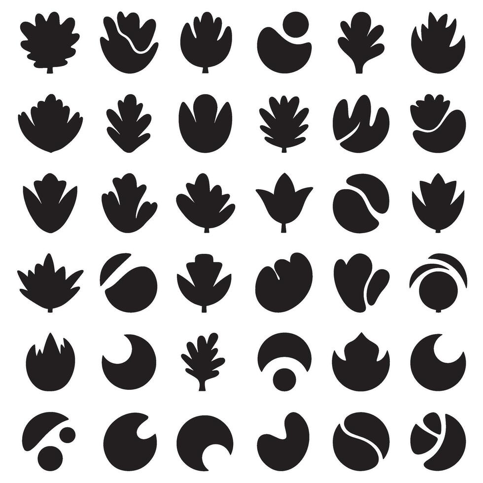 Artistic bundle of abstract silhouette shape elements arranged neatly in a geometric grid vector